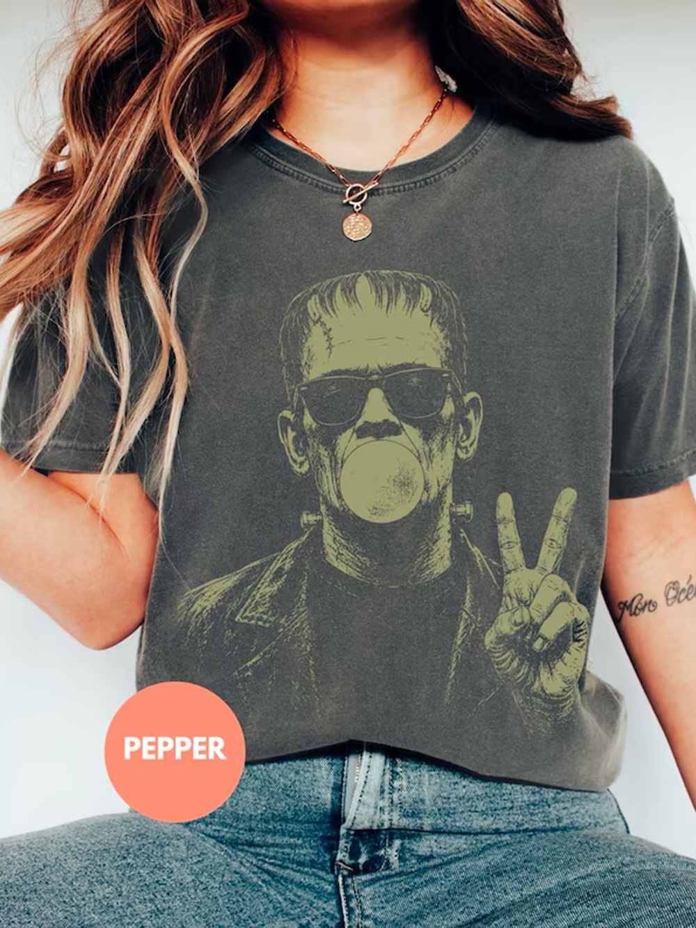 Spooky Season Frankenstein Bubble Gum Pepper Comfort Colors Graphic Tee
